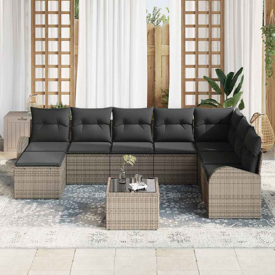 Bankstel met kussen met opslag 9 pcs Grijs poly rattan