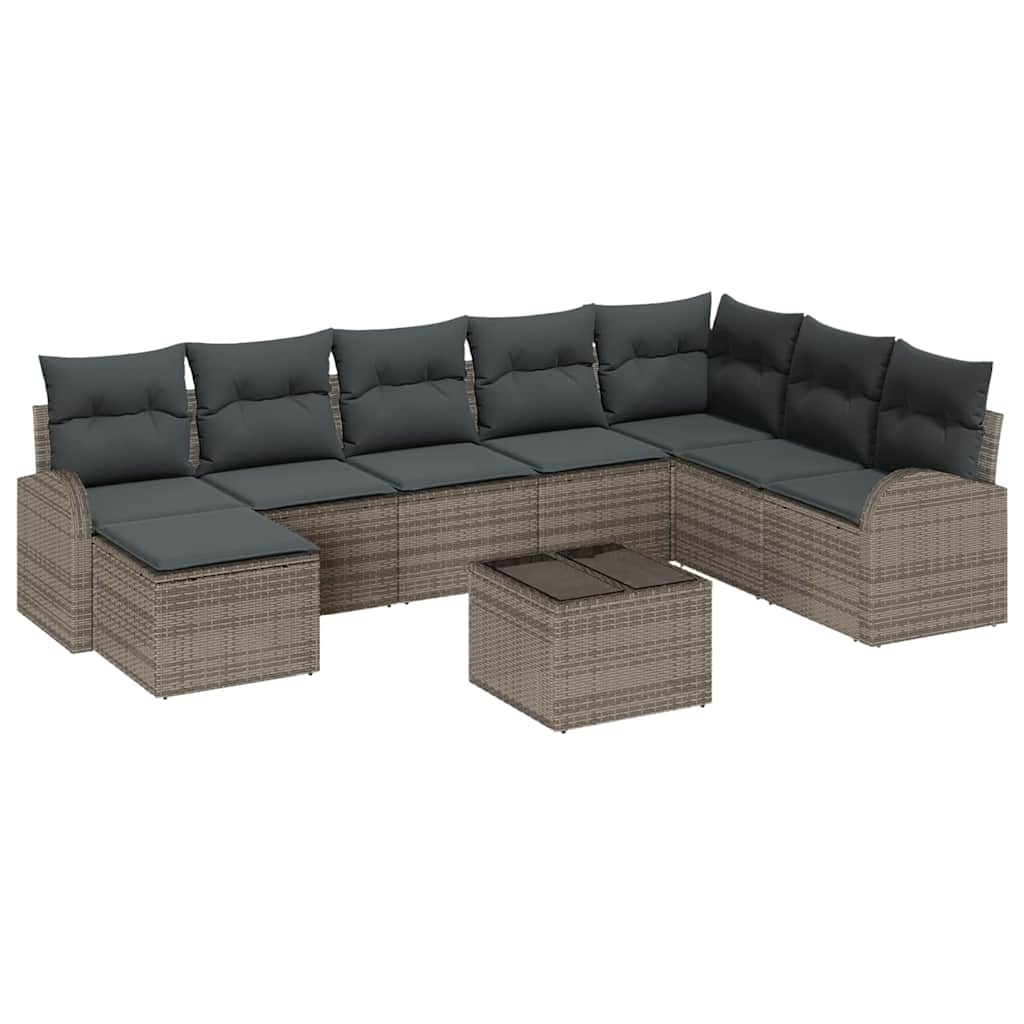 Bankstel met kussen met opslag 9 pcs Grijs poly rattan