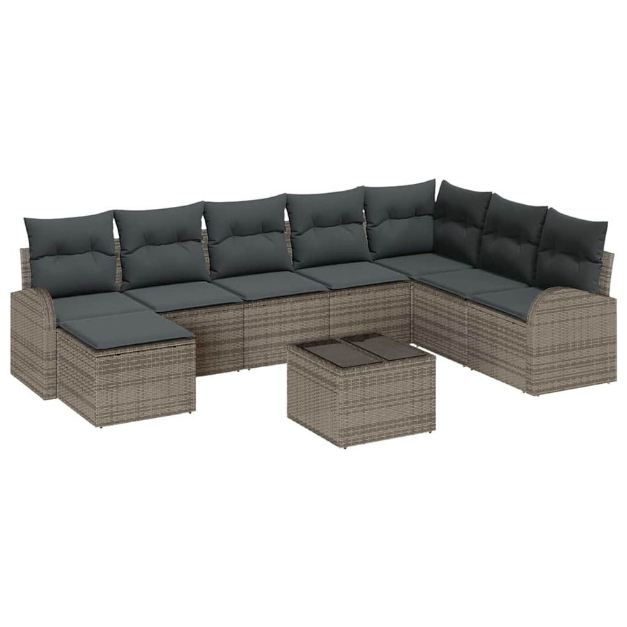 Bankstel met kussen met opslag 9 pcs Grijs poly rattan