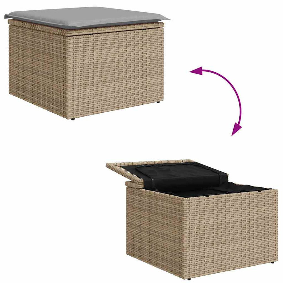 Bankstel met kussen 9 pcs Beige en lichtgrijs poly rattan