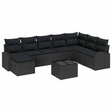 Bankstel met kussen met opslag 9 pcs Zwart poly rattan