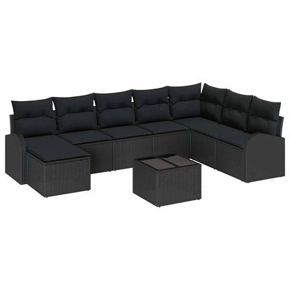 Bankstel met kussen met opslag 9 pcs Zwart poly rattan
