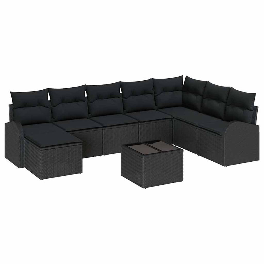 Bankstel met kussen met opslag 9 pcs Zwart poly rattan