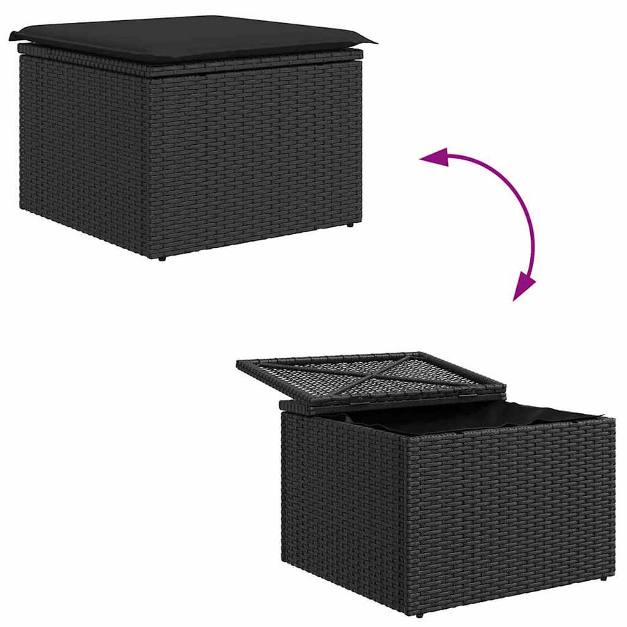Bankstel met kussen met opslag 9 pcs Zwart poly rattan