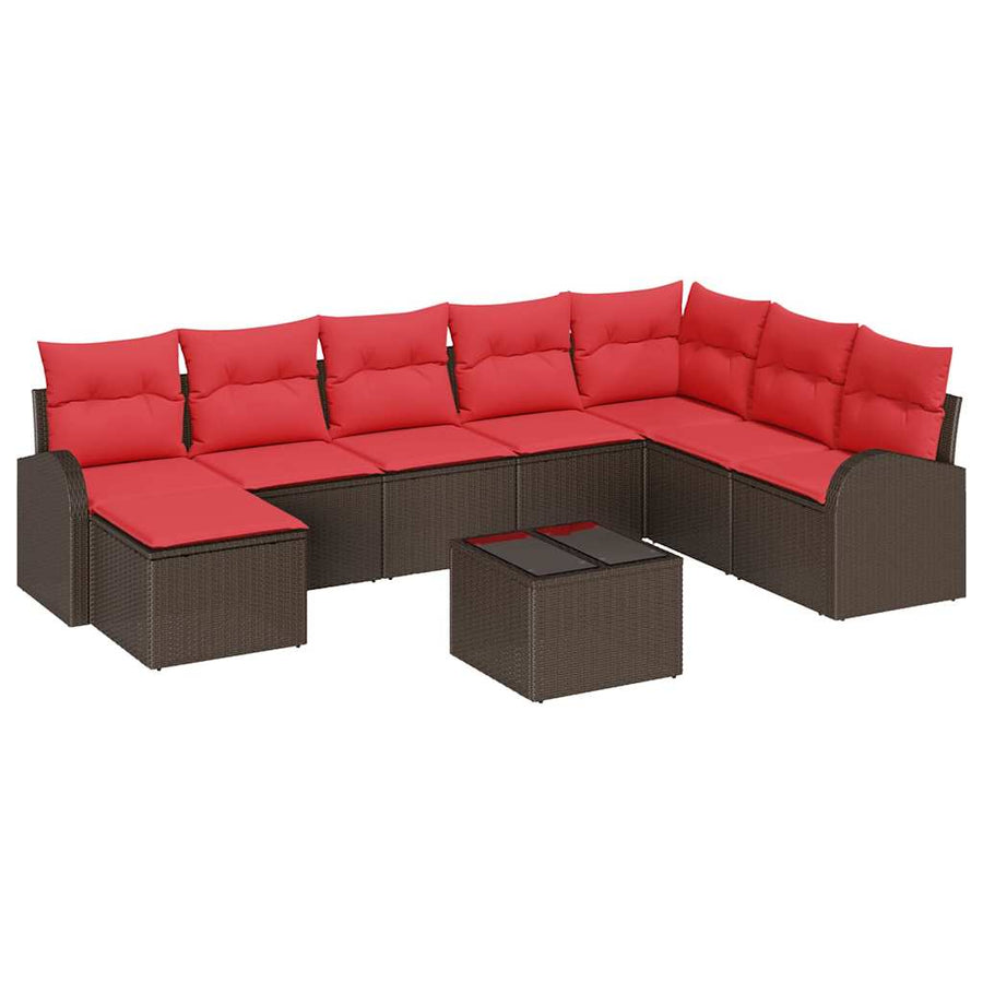 Bankstel met kussen met opslag 9 pcs Bruin en Rood poly rattan