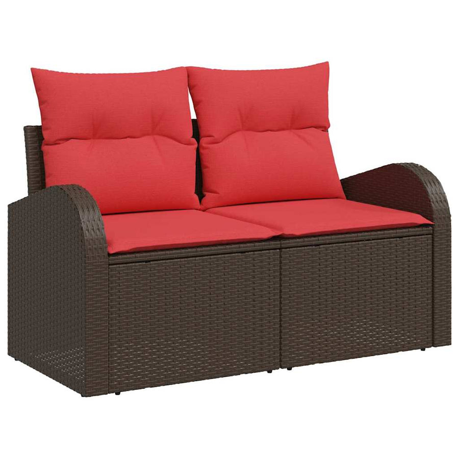 Bankstel met kussen met opslag 9 pcs Bruin en Rood poly rattan