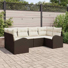 Garden Bench Set with Cushion 6 pcs Brown and White Poly Rattan