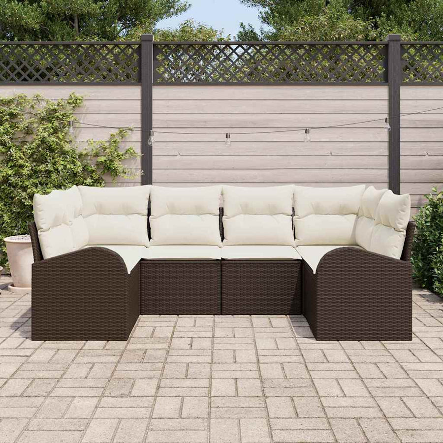 Tuinbankenset met kussen 6 pcs Bruin en wit poly rattan