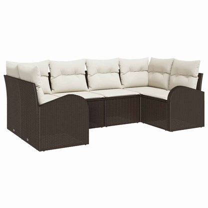 Tuinbankenset met kussen 6 pcs Bruin en wit poly rattan