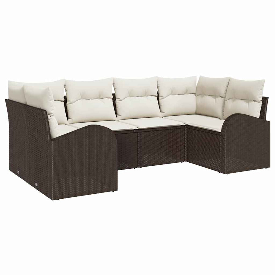 Tuinbankenset met kussen 6 pcs Bruin en wit poly rattan