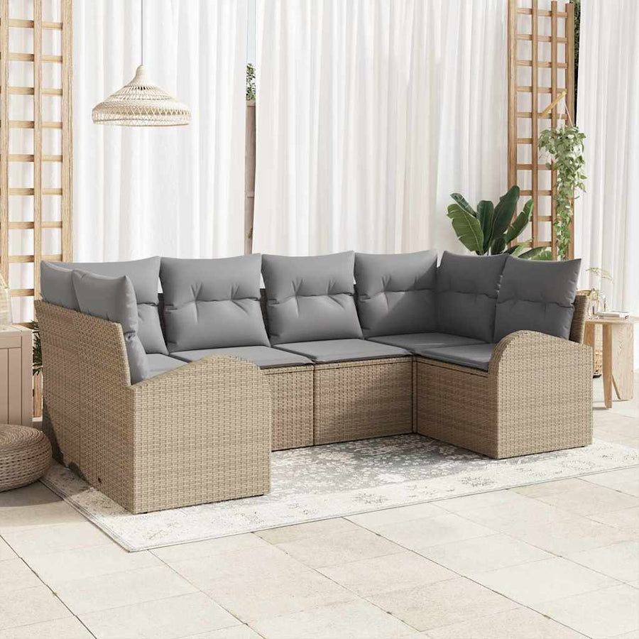 Tuinbankenset Met Kussen 6 Pcs En Licht Grijs Poly Rattan beige en lichtgrijs