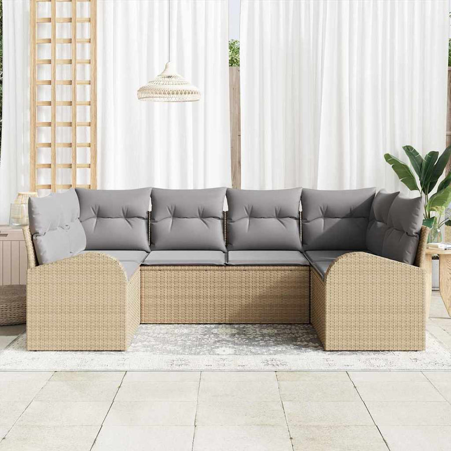 Tuinbankenset Met Kussen 6 Pcs En Licht Grijs Poly Rattan beige en lichtgrijs