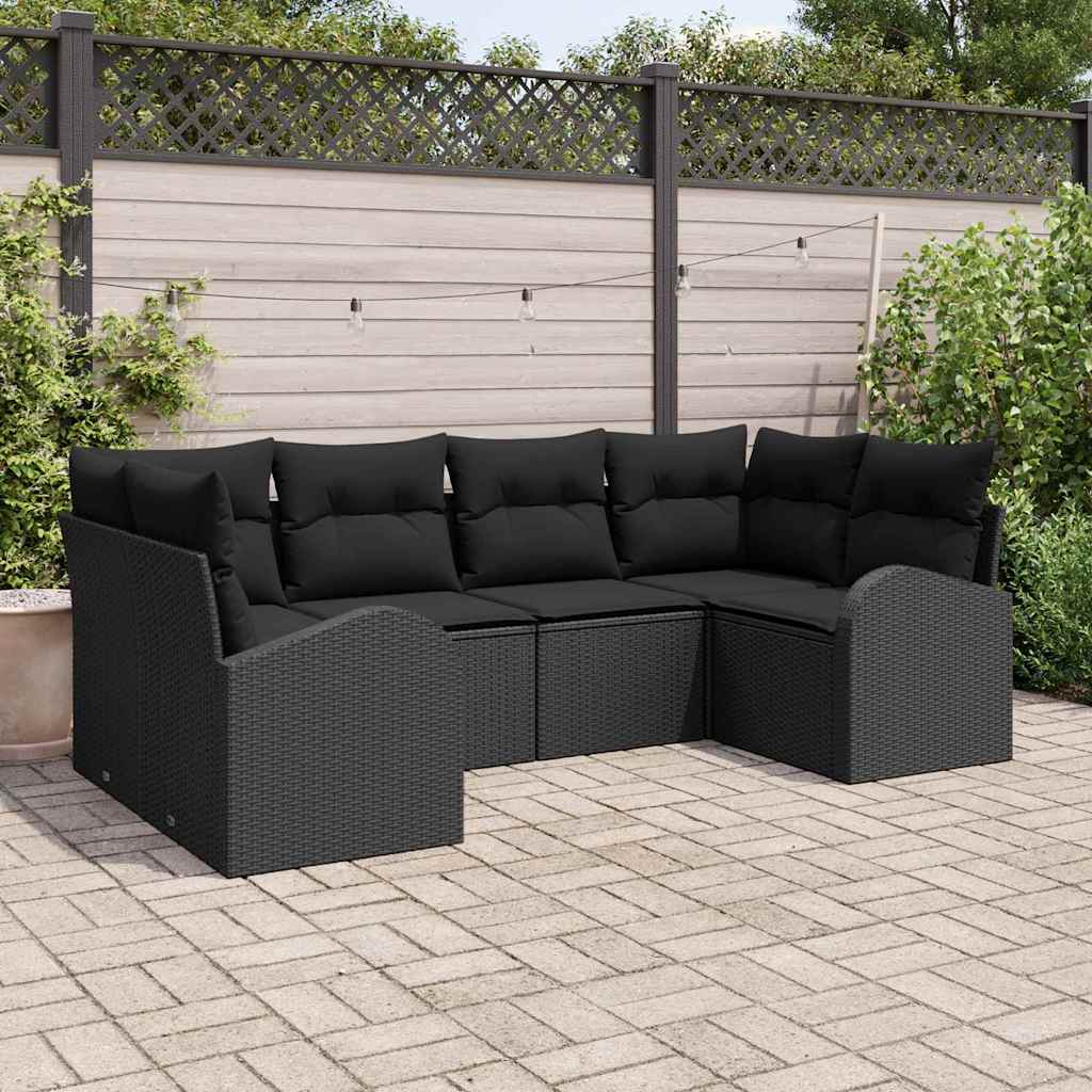 Tuinbankenset met kussen met opslag 6 pcs Zwart poly rattan