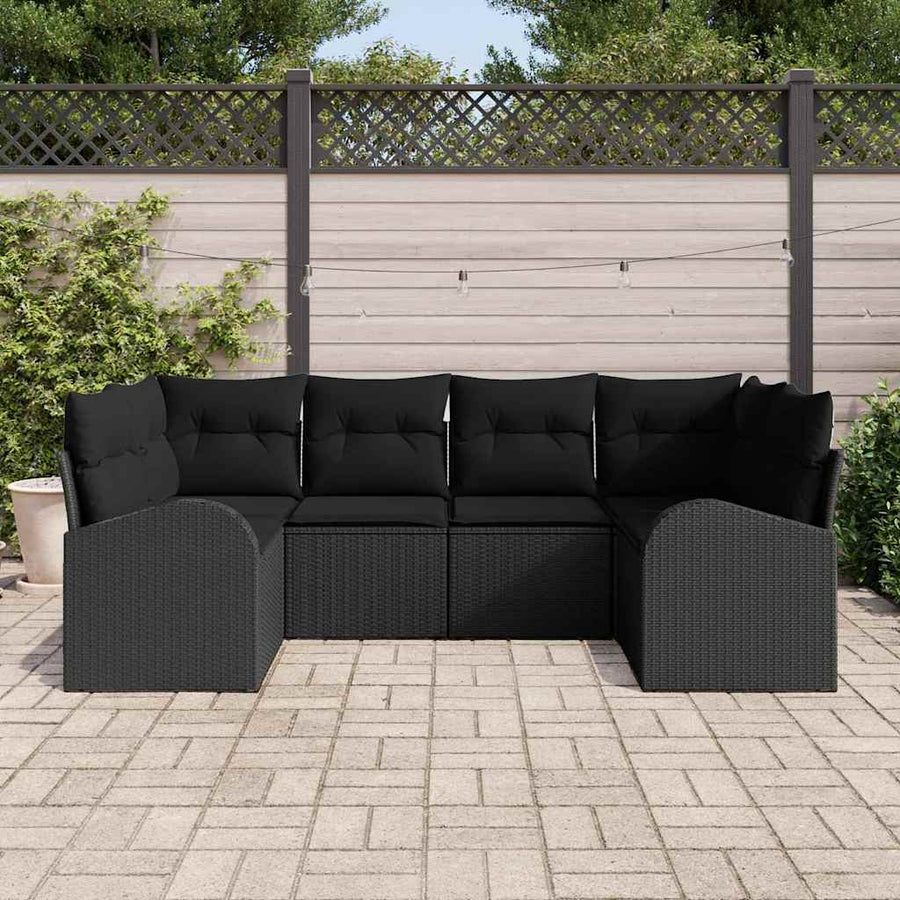 Tuinbankenset met kussen met opslag 6 pcs Zwart poly rattan