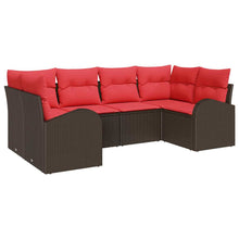 Tuinbankenset met kussen 6 pcs Bruin en Rood poly rattan