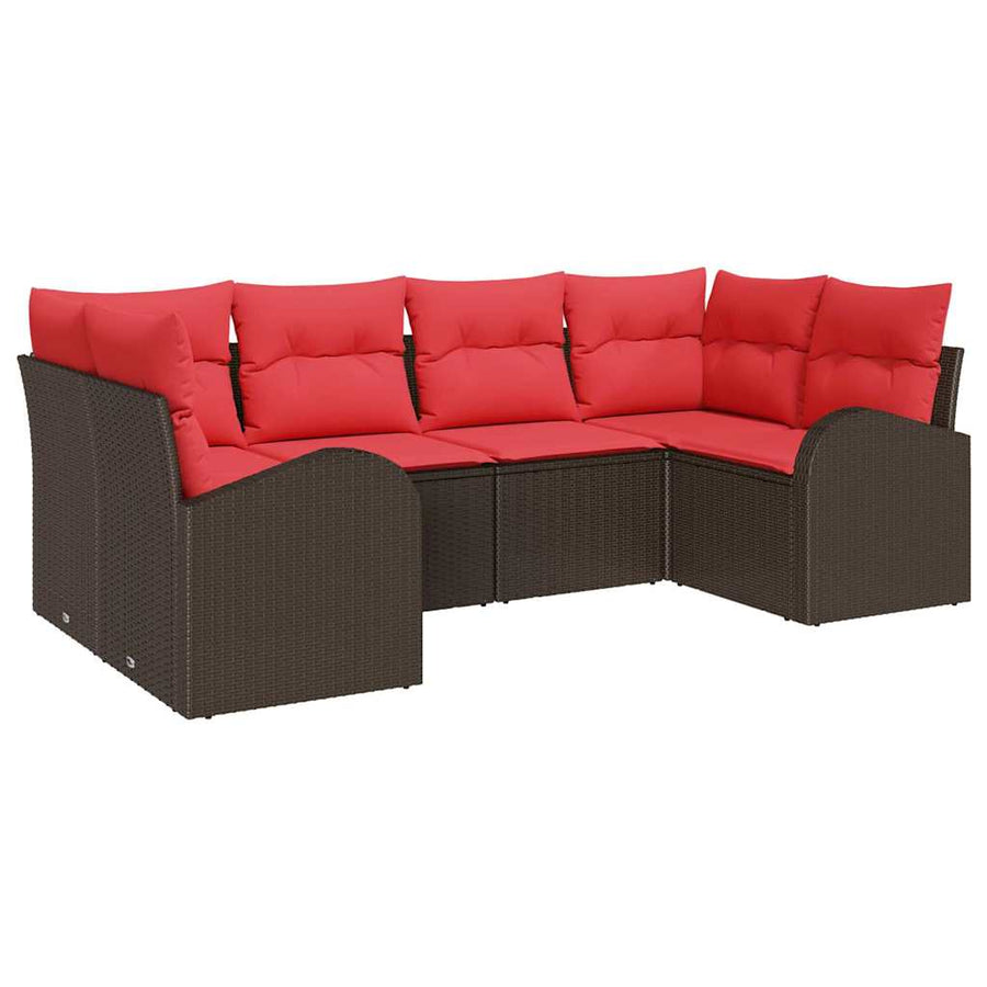 Tuinbankenset met kussen 6 pcs Bruin en Rood poly rattan