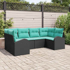 Tuinbankenset met kussen 6 pcs Zwart en Turquoise poly rattan