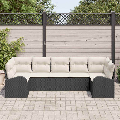 Tuinbankenset met kussen 7 pcs Zwart en Wit poly rattan