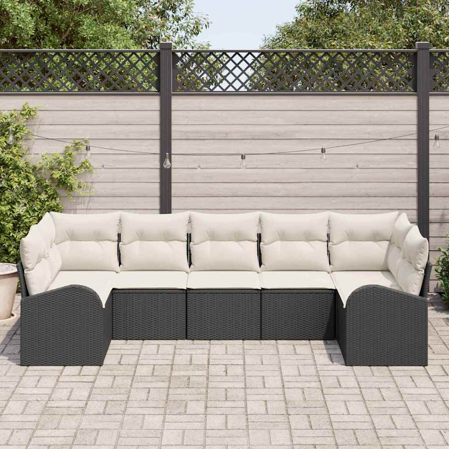 Tuinbankenset met kussen 7 pcs Zwart en Wit poly rattan