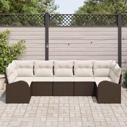 Tuinbankenset met kussen 7 pcs Bruin en wit poly rattan