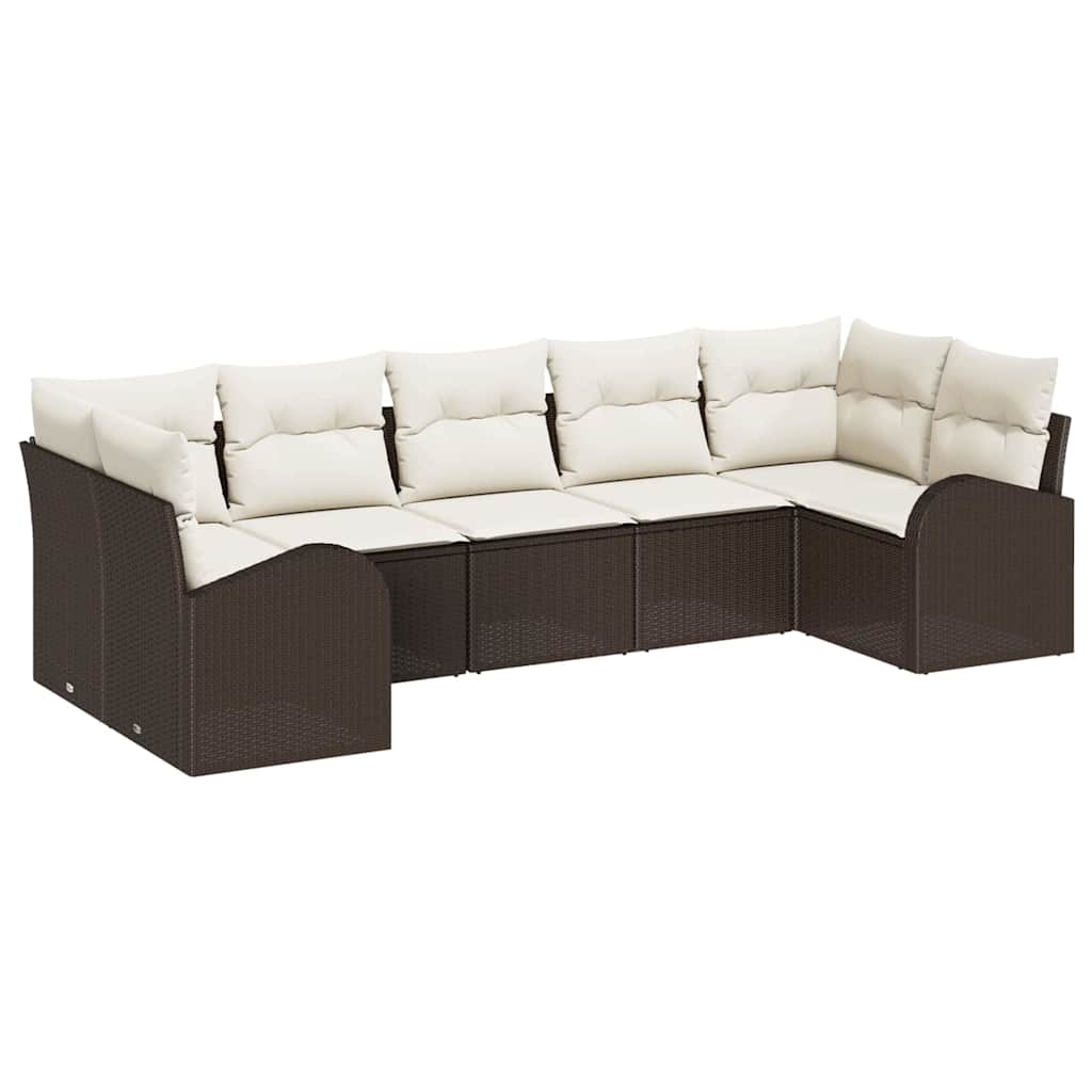 Tuinbankenset met kussen 7 pcs Bruin en wit poly rattan