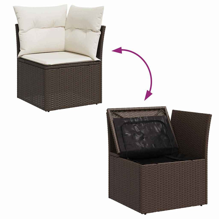 Tuinbankenset met kussen 7 pcs Bruin en wit poly rattan