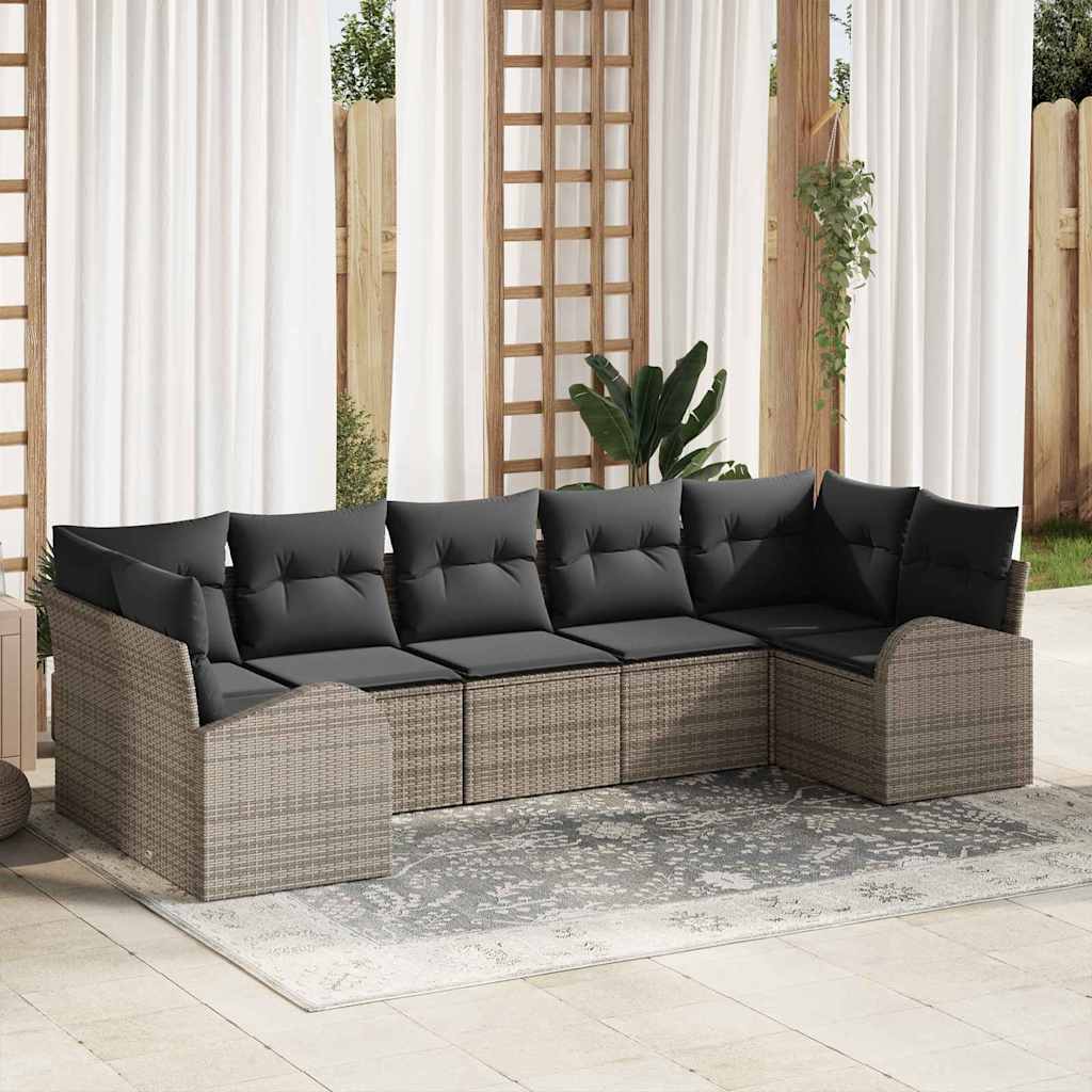 Tuinbankenset met kussen met opslag 7 pcs Grijs poly rattan