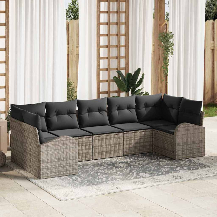 Tuinbankenset met kussen met opslag 7 pcs Grijs poly rattan