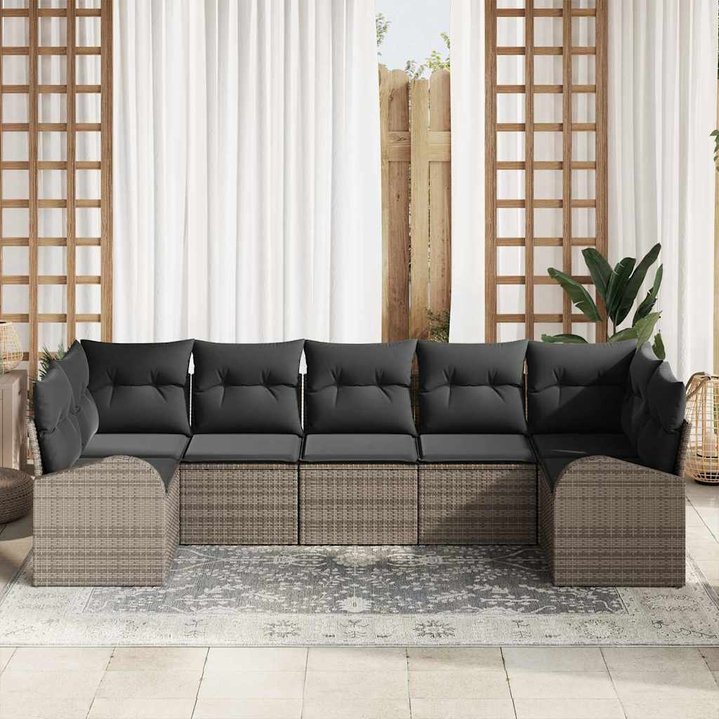 Tuinbankenset met kussen met opslag 7 pcs Grijs poly rattan
