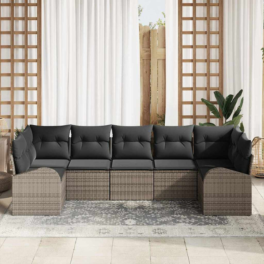 Tuinbankenset met kussen met opslag 7 pcs Grijs poly rattan