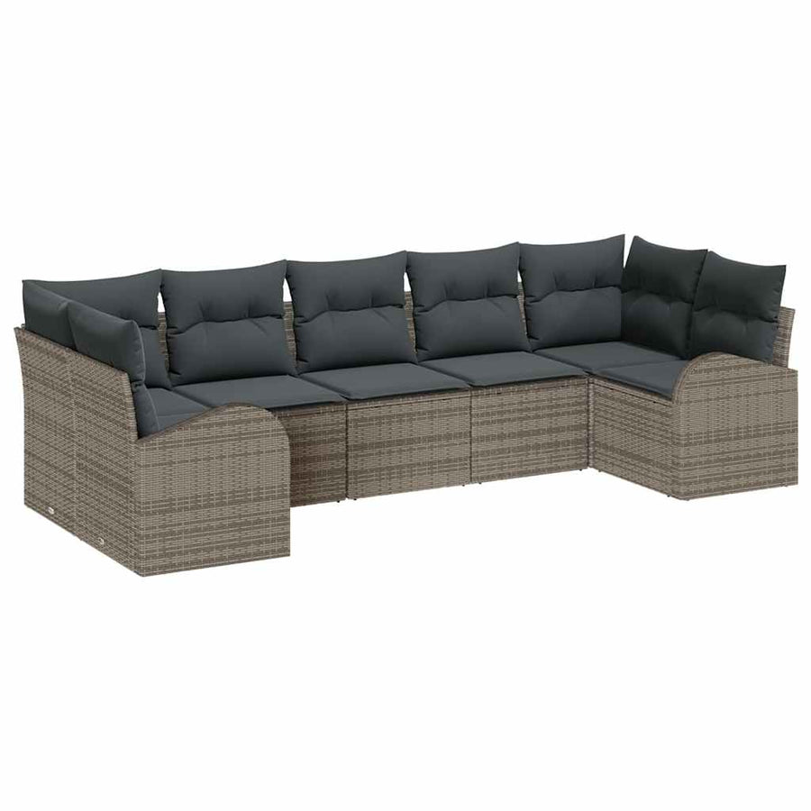 Tuinbankenset met kussen met opslag 7 pcs Grijs poly rattan