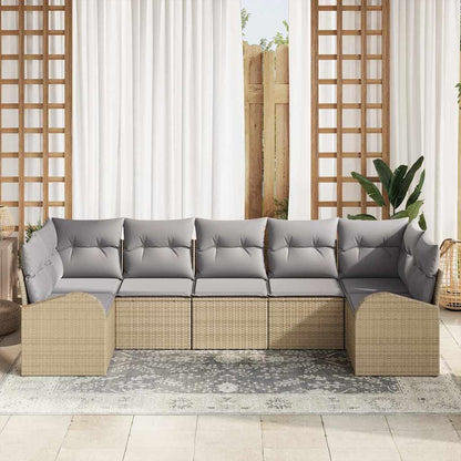 Tuinbankenset met kussen 7 pcs Beige en Licht Grijs poly rattan