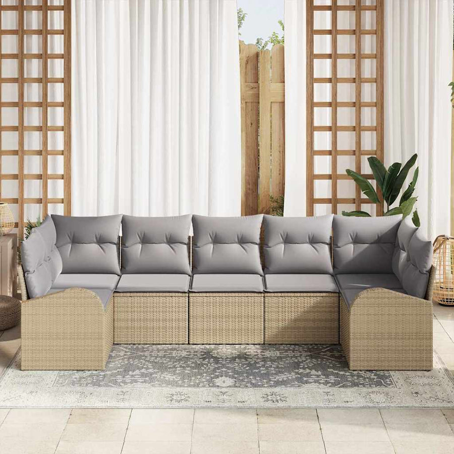 Tuinbankenset met kussen 7 pcs Beige en Licht Grijs poly rattan