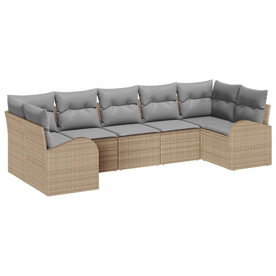 Tuinbankenset met kussen 7 pcs Beige en Licht Grijs poly rattan