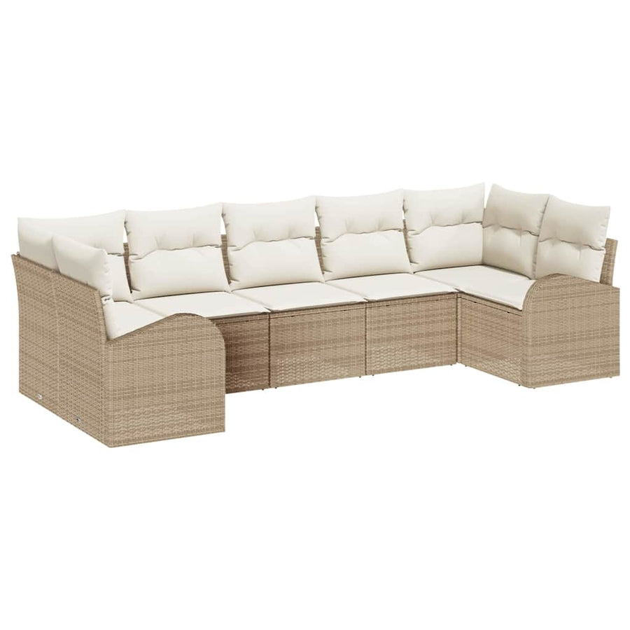 Tuinbankenset met kussen 7 pcs Beige en Wit poly rattan