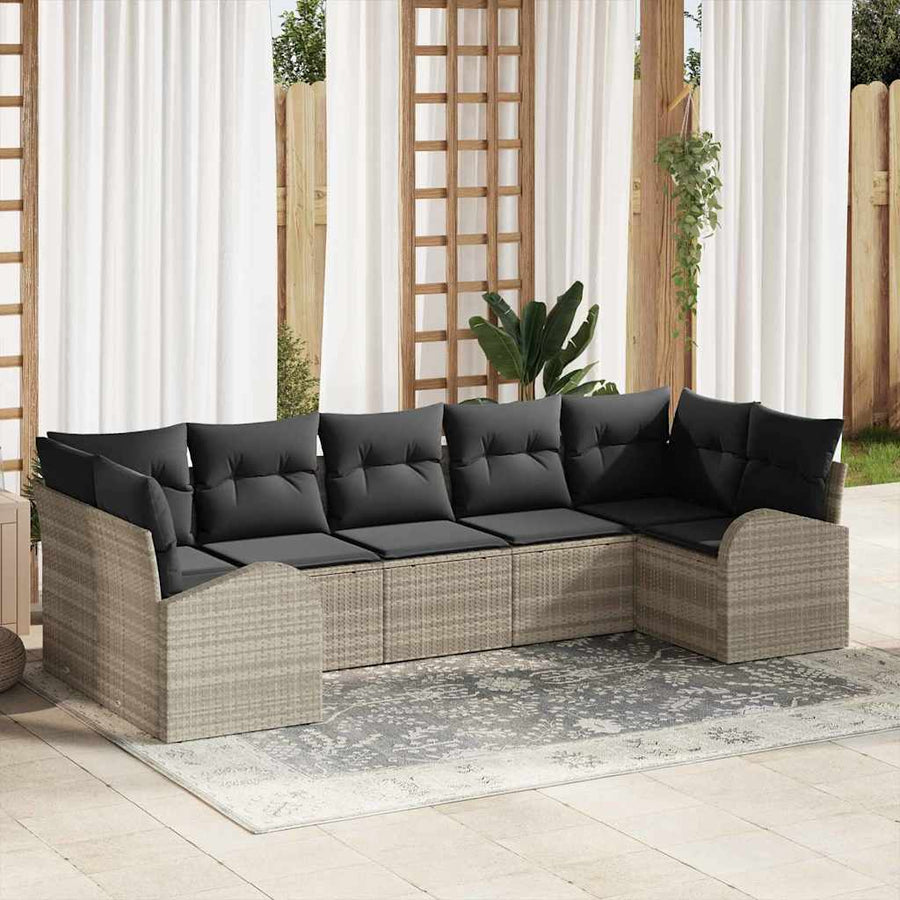 Tuinbankenset met kussen 7 pcs Lichtgrijs poly rattan