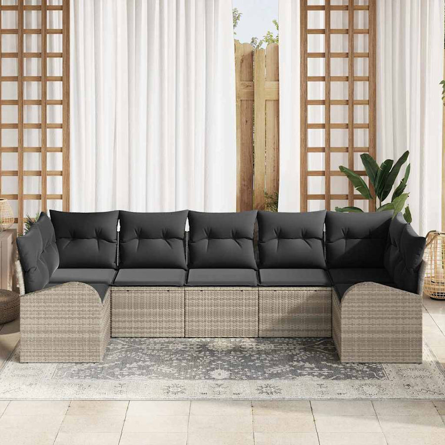 Tuinbankenset met kussen 7 pcs Lichtgrijs poly rattan