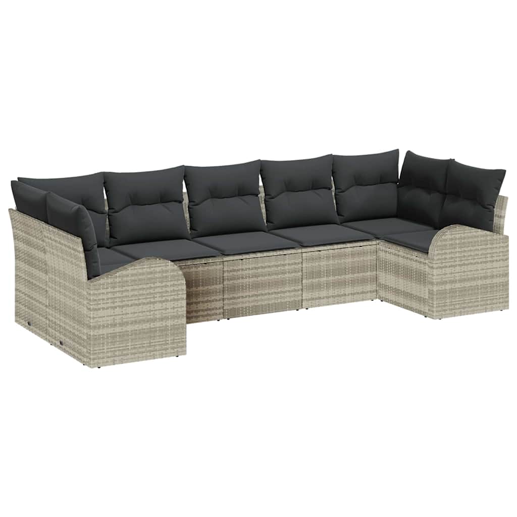 Tuinbankenset met kussen 7 pcs Lichtgrijs poly rattan