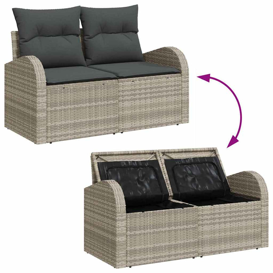 Tuinbankenset met kussen 7 pcs Lichtgrijs poly rattan
