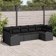 Tuinbankenset poly rattan 7-delig zwart met opbergruimte