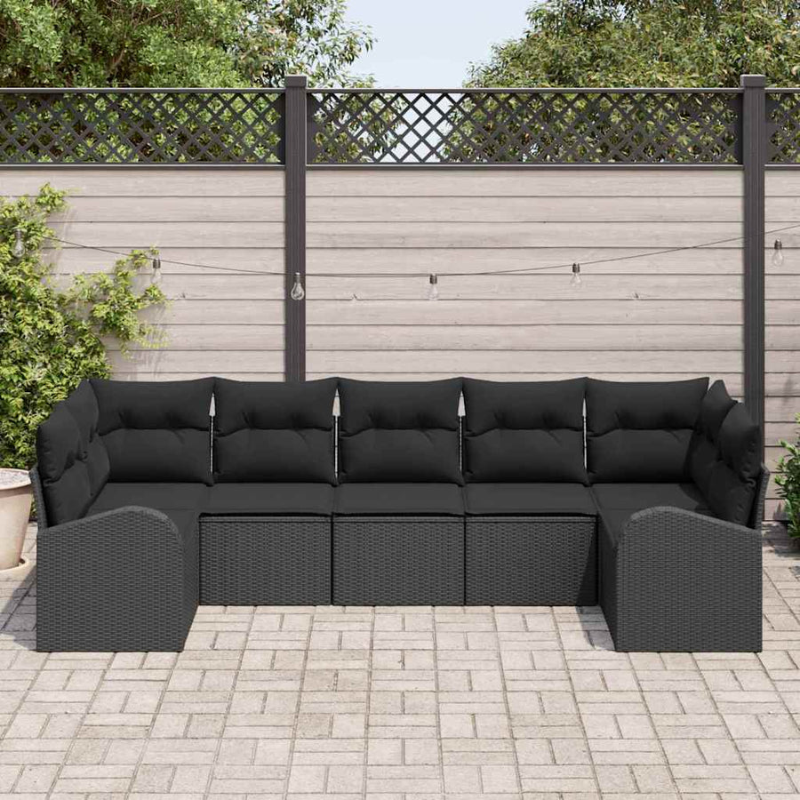 Tuinbankenset met kussen met opslag 7 pcs Zwart poly rattan