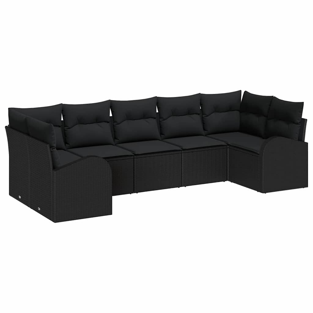 Tuinbankenset met kussen met opslag 7 pcs Zwart poly rattan
