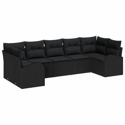 Tuinbankenset met kussen met opslag 7 pcs Zwart poly rattan
