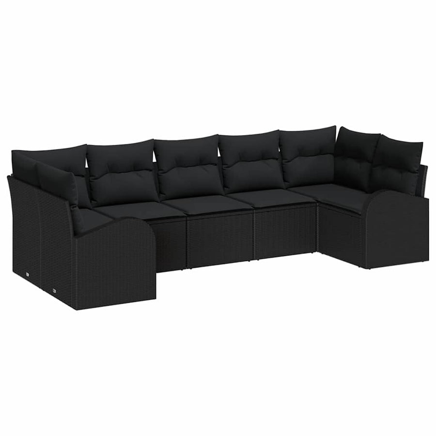 Tuinbankenset met kussen met opslag 7 pcs Zwart poly rattan