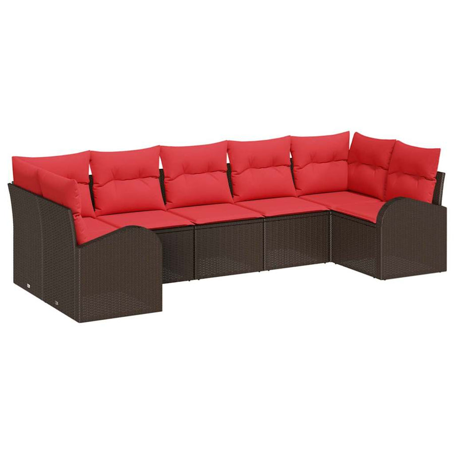 Tuinbankenset met kussen 7 pcs Bruin en Rood poly rattan