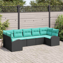 Tuinbankenset met kussen 7 pcs Zwart en Turquoise poly rattan