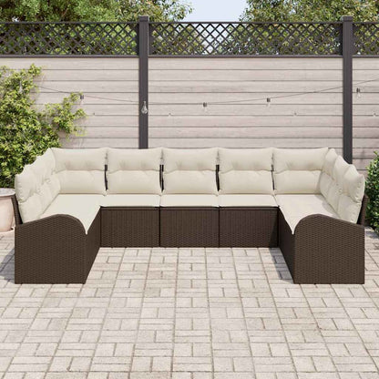 Tuinbankenset met kussen 9 pcs Bruin en wit poly rattan