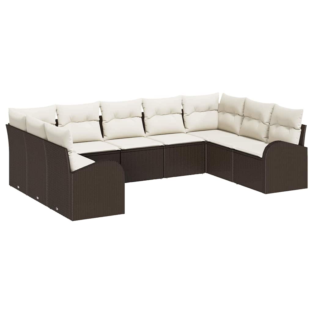 Tuinbankenset met kussen 9 pcs Bruin en wit poly rattan