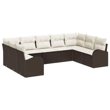 Tuinbankenset met kussen 9 pcs Bruin en wit poly rattan