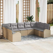 Tuinbankenset poly rattan beige lichtgrijs 9-delig